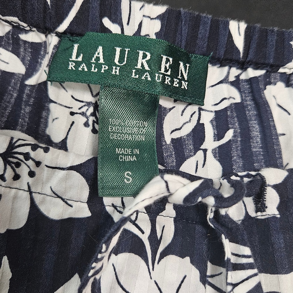 Lauren Ralph Lauren Womens Navy Blue White Floral Cotton Pajama Pants Small S - Picture 6 of 7